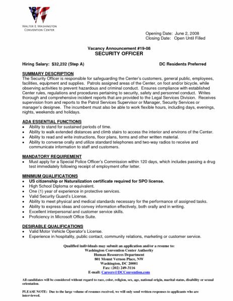 sample security officer resume