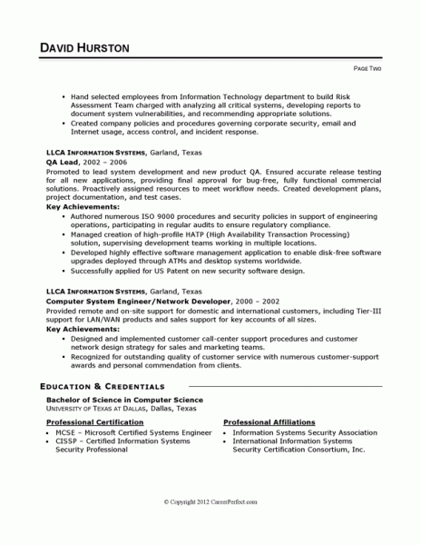 resume for security job