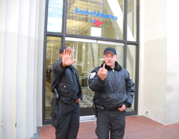 Bank of America security giving me the finger during the Iraq war protest