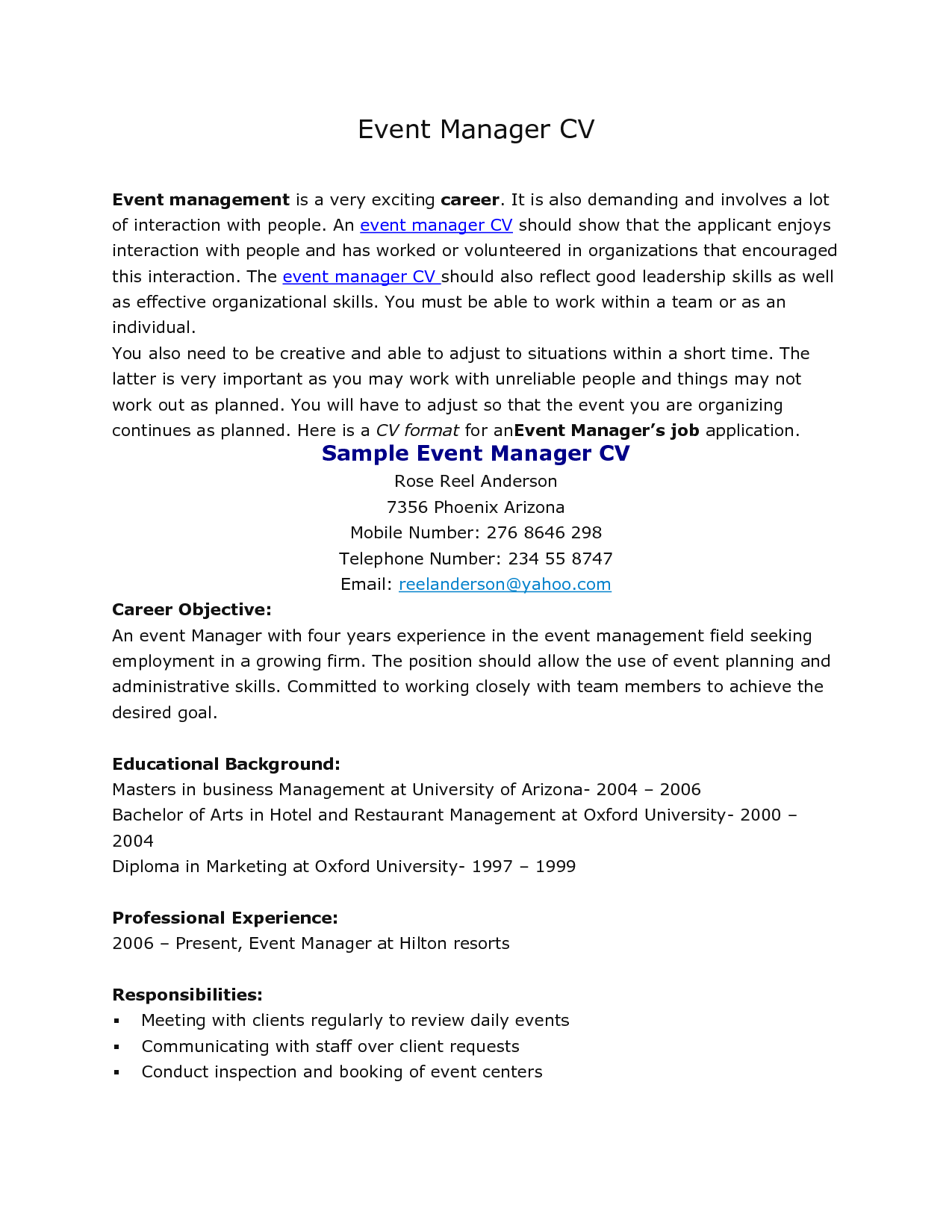 Sample Security Manager Resume