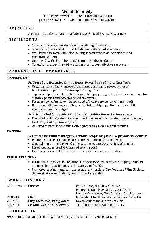 special events coordinator resume samples