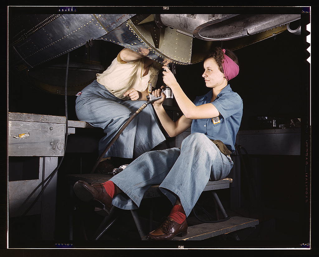 Women at work on bomber, Douglas Aircraft Company, Long Beach, Calif.  (LOC)