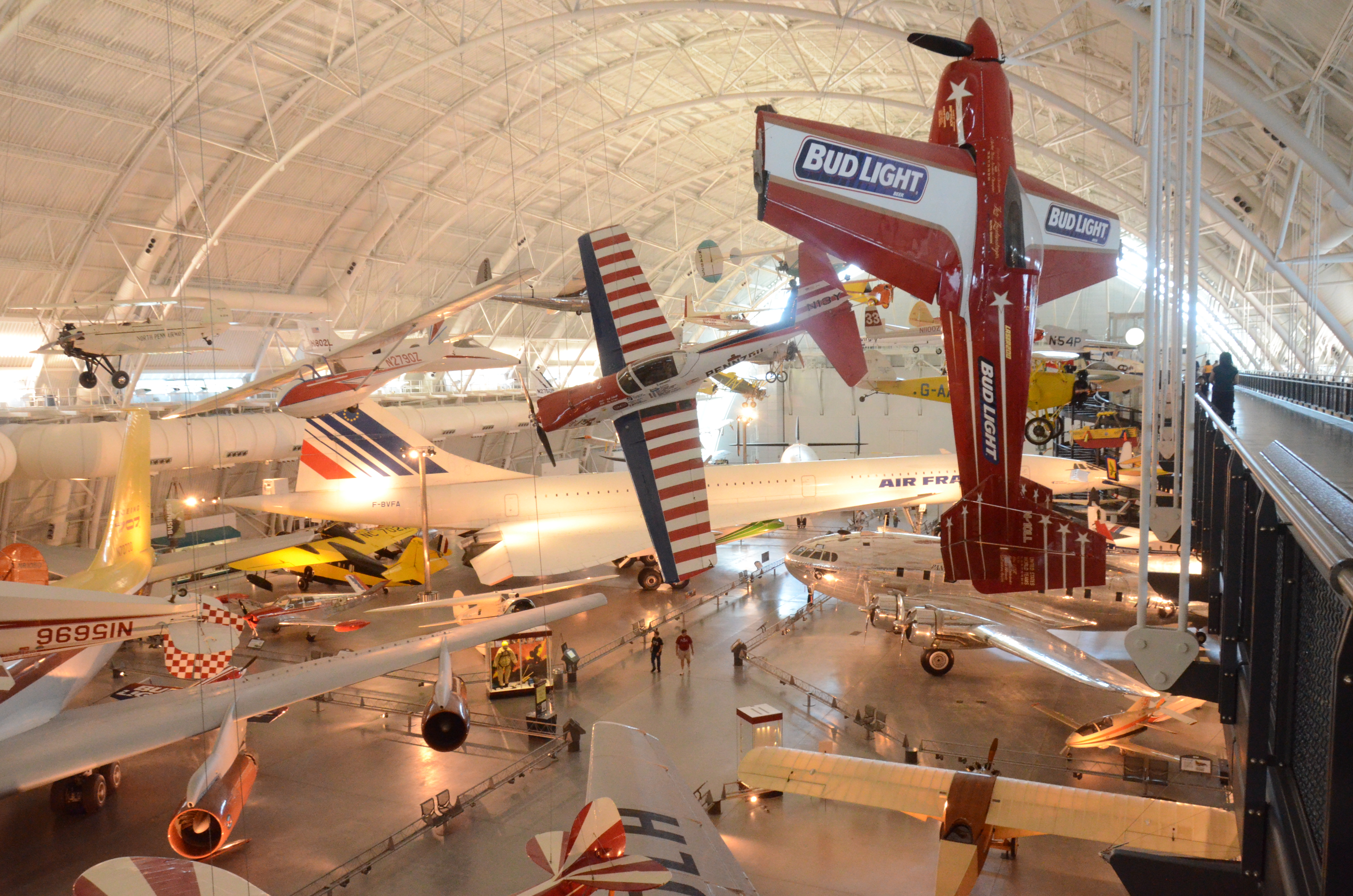 Steven F. Udvar-Hazy Center: South hangar panorama, including De Havilland Canada DHC-1A Chipmunk Pennzoil Special, Loudenslager Laser 200, and Air France Concorde