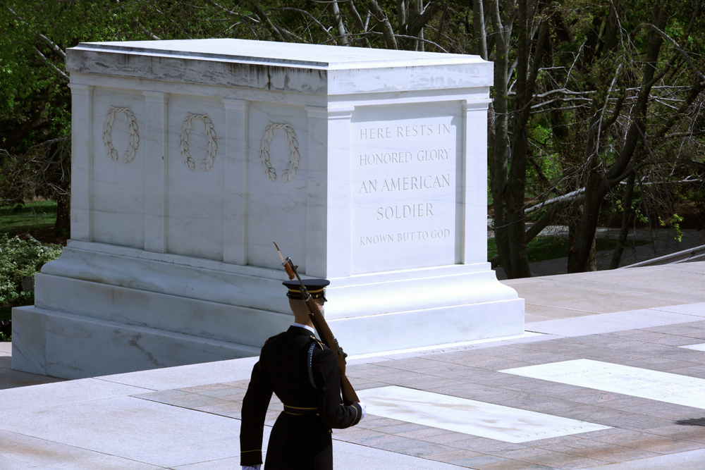 Tomb of the Unknown Soldier - guard at attention 01 - Arlington National Cemetery - 2012