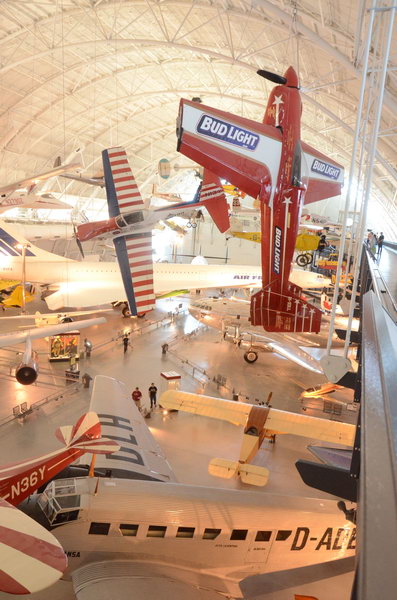 Steven F. Udvar-Hazy Center: South hangar panorama, including stunt planes hanging over the Concorde, among others by Chris Devers / CC BY-NC-ND 2.0 Steven F. Udvar-Hazy Center: South hangar panorama, including stunt planes hanging over the Concorde, among others