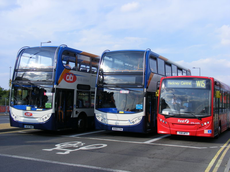 Under starter's orders: Ruckholt road Enviro trio -  Stagecoach Anglia, East Kent and First London