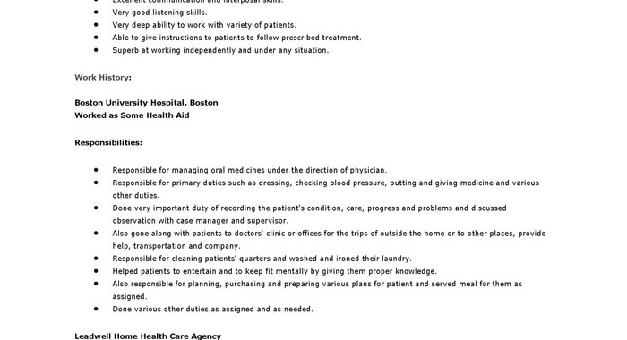 How To Write A Perfect Home Health Aide Resume Examples