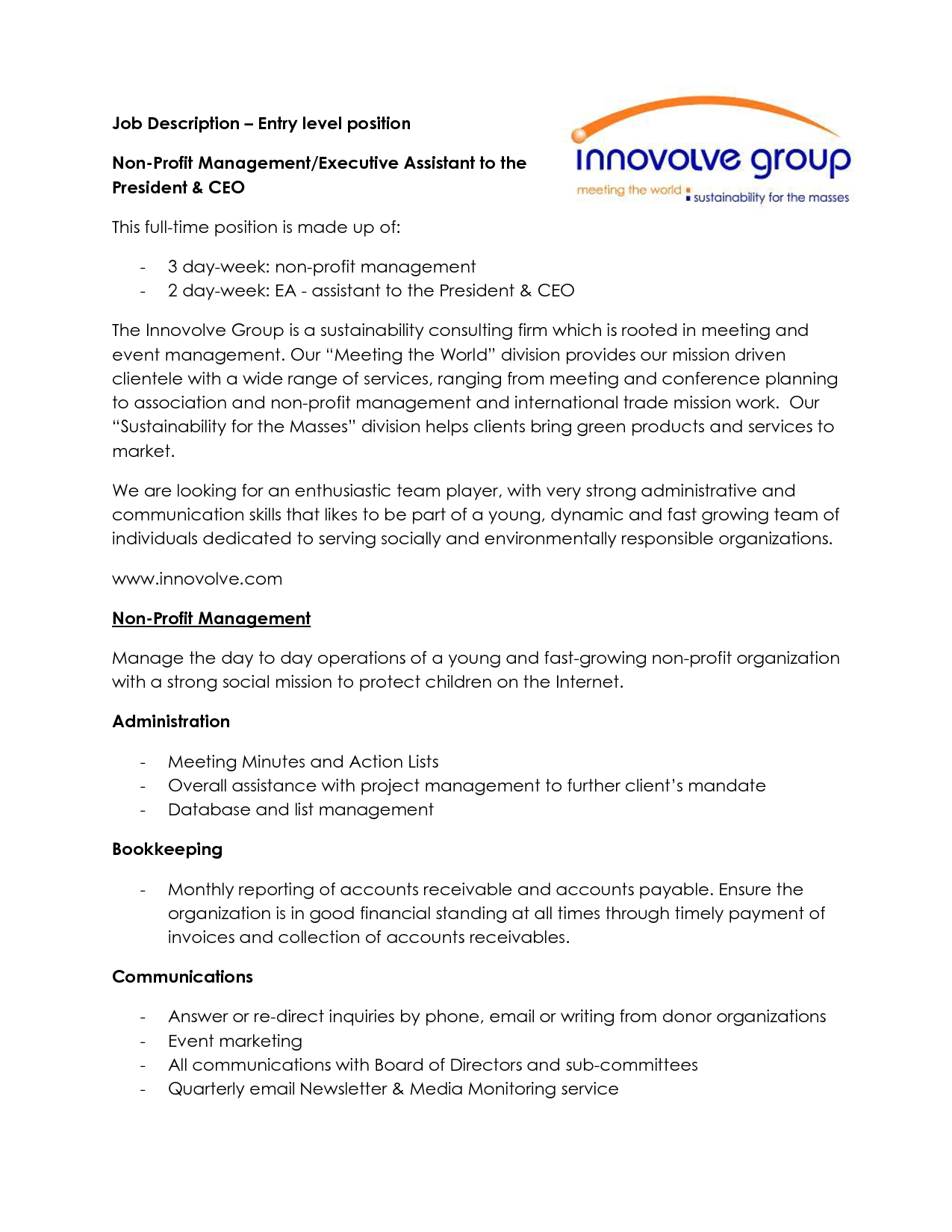 entry level healthcare administration job description