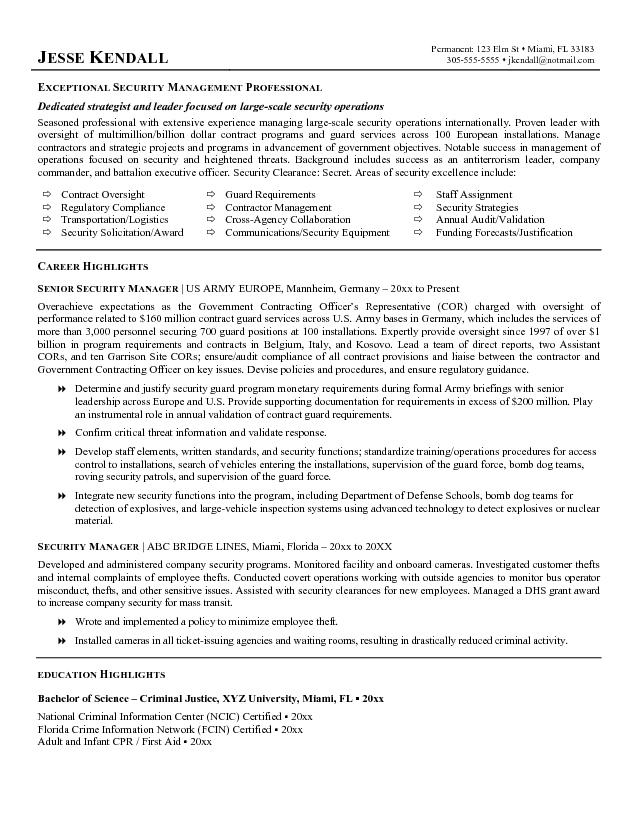 Security Manager Resume Security Guards Companies