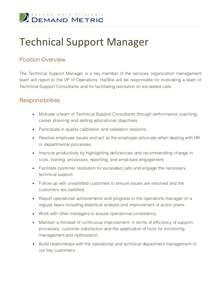 It Support Job Description It Support