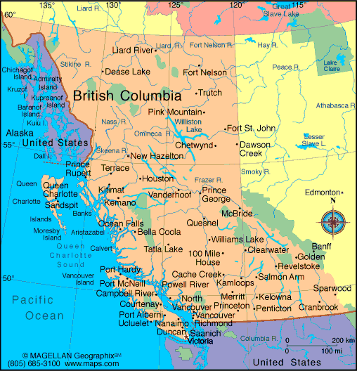 Map British Columbia Canada - Security Guards Companies