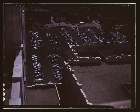Looking down on a parking lot from the rear of the Fisher Building, Detroit, Mich.  (LOC)