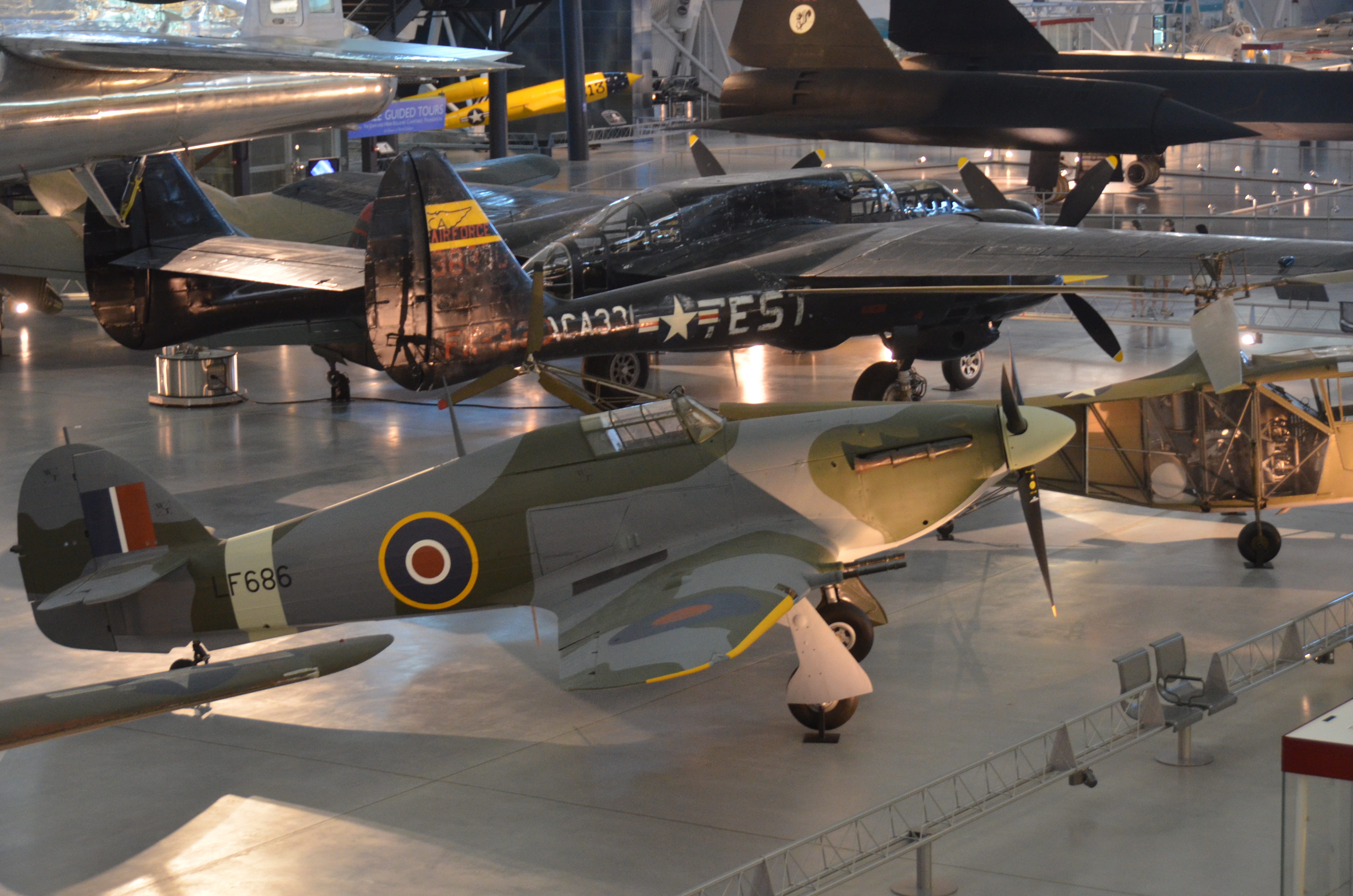 Steven F. Udvar-Hazy Center: Hawker Hurricane Mk. IIC, with Northrop P-61C Black Widow, B-29 Superfortress "Enola Gay", and SR-71 Blackbird in the background by Chris Devers / CC BY-NC-ND 2.0 Steven F. Udvar-Hazy Center: Hawker Hurricane Mk. IIC, with Northrop P-61C Black Widow, B-29 Superfortress "Enola Gay", and SR-71 Blackbird in the background