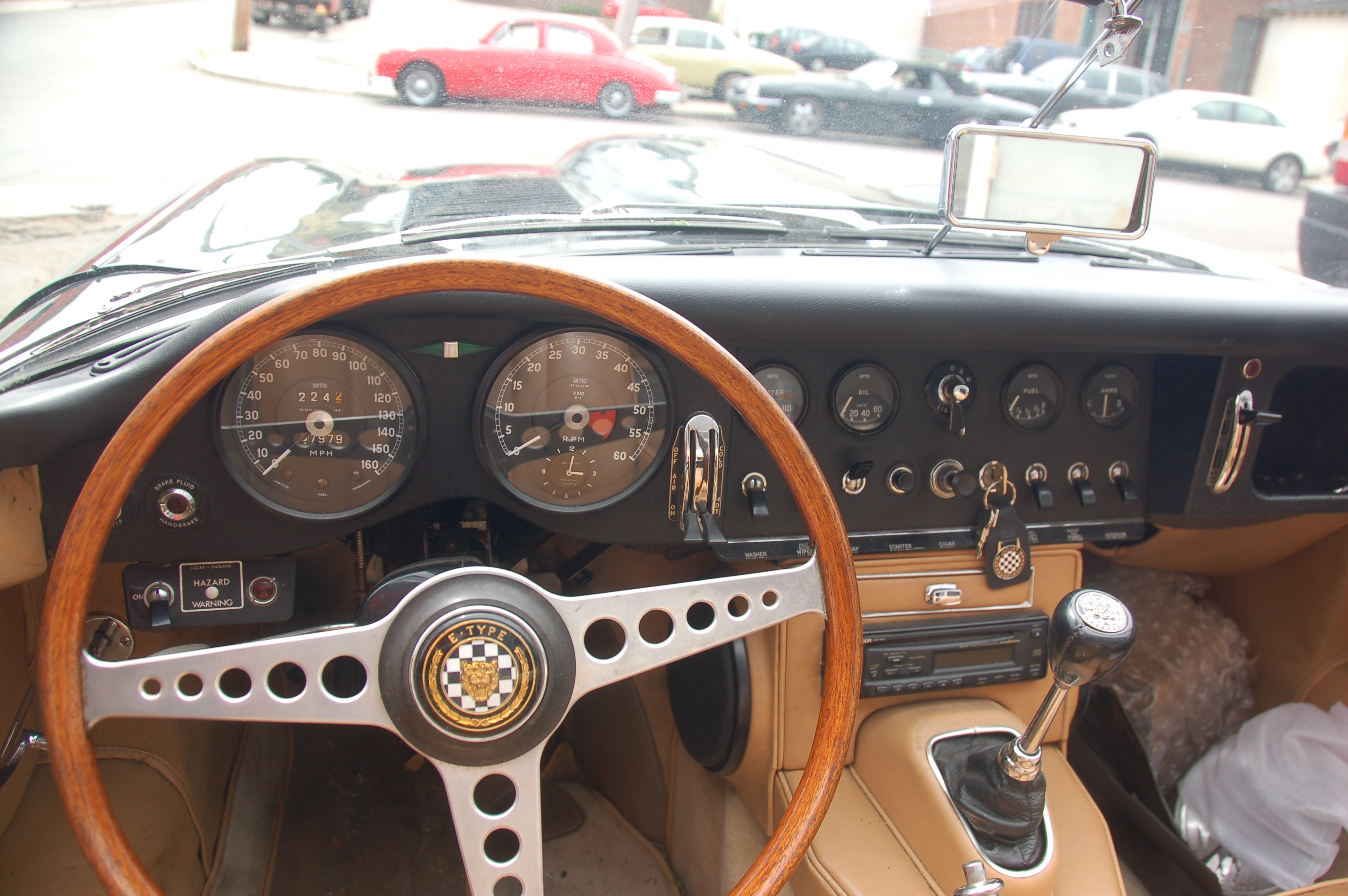 Jaguar E-Type 4.2 at Samuel's in Allston: View from the driver's seat