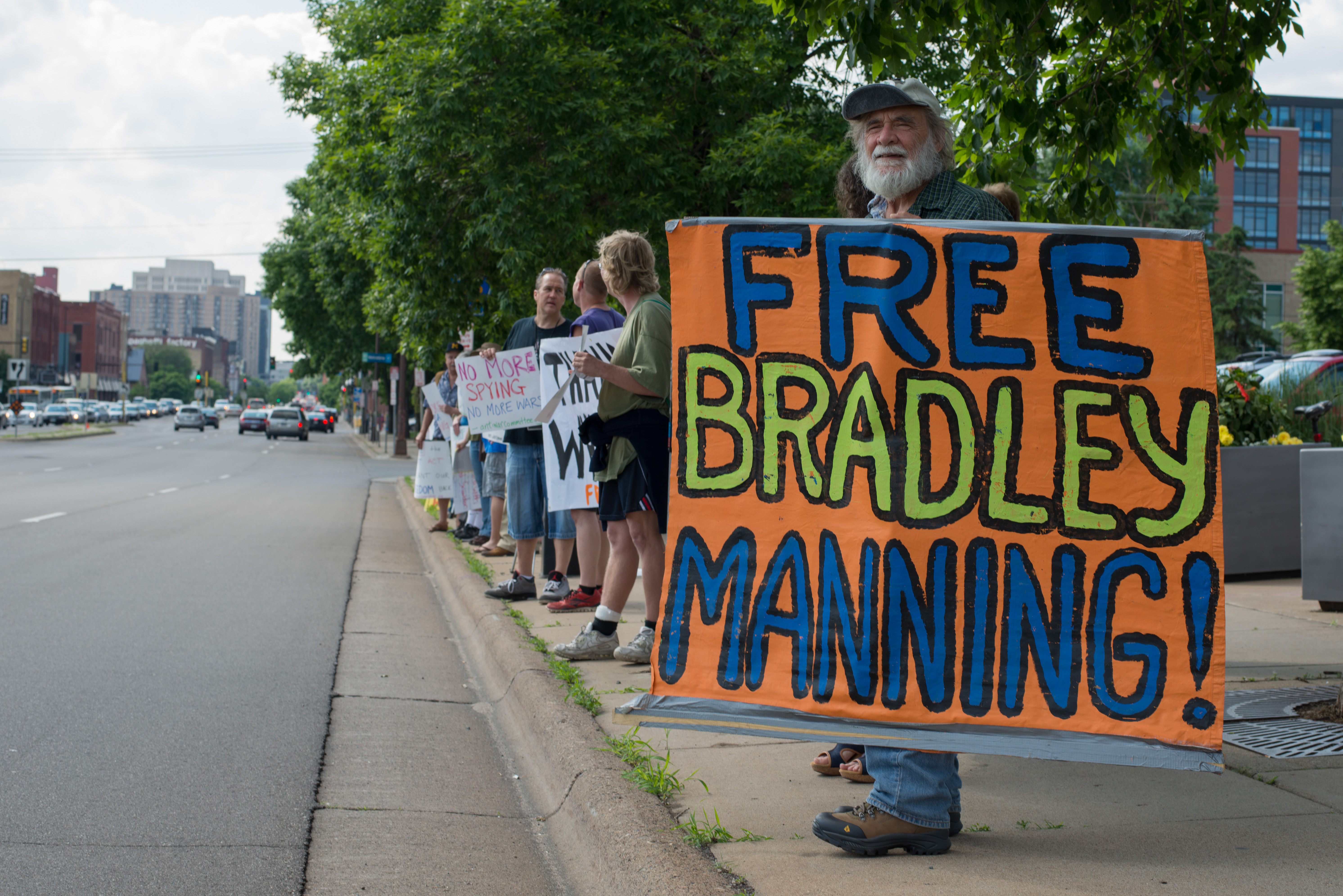 Bradley Manning supporter at a protest against NSA surveillance