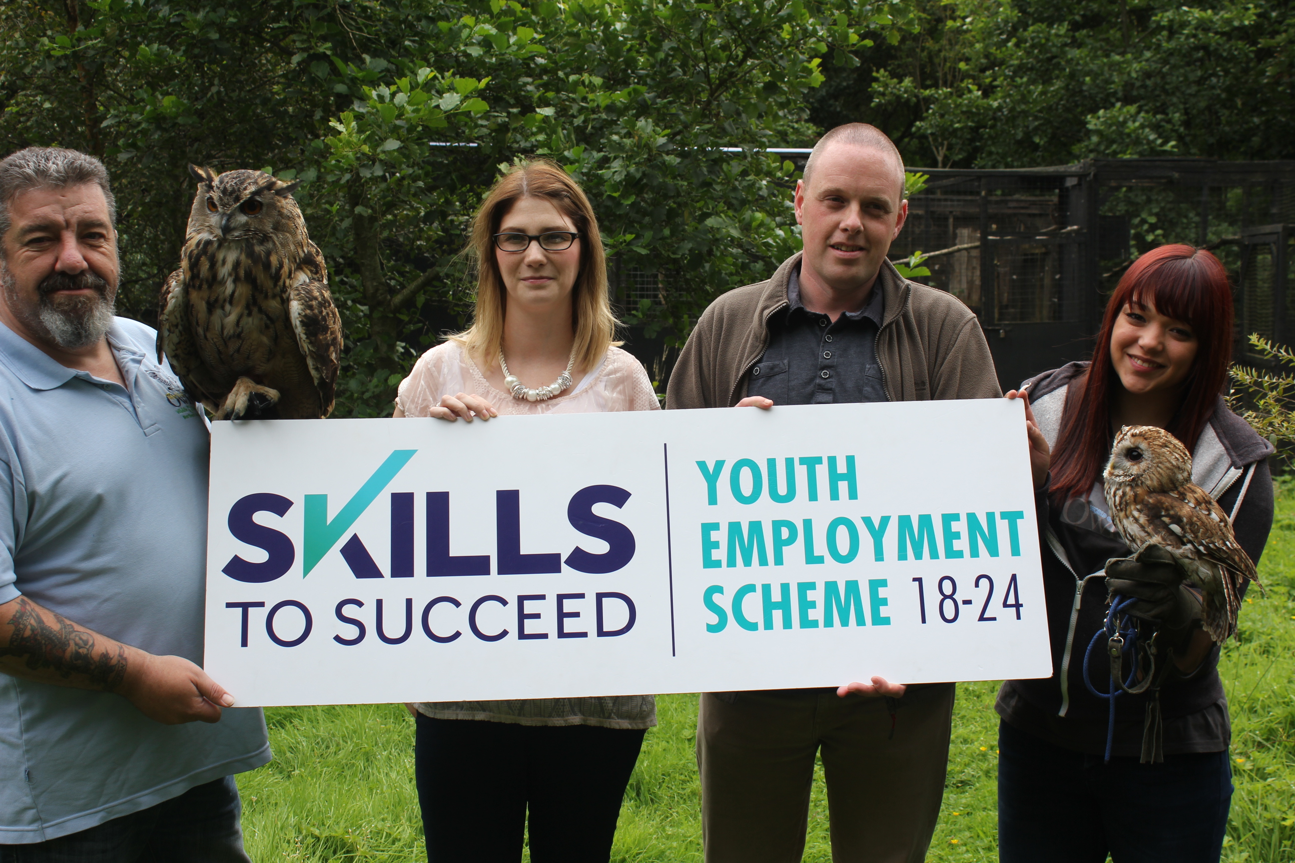 Mike Gibbs, of World of Owls, Laura Close & Des Irvine from the Department for Employment and Learning’s Employment Service and YES participant Zolene Mayberry.