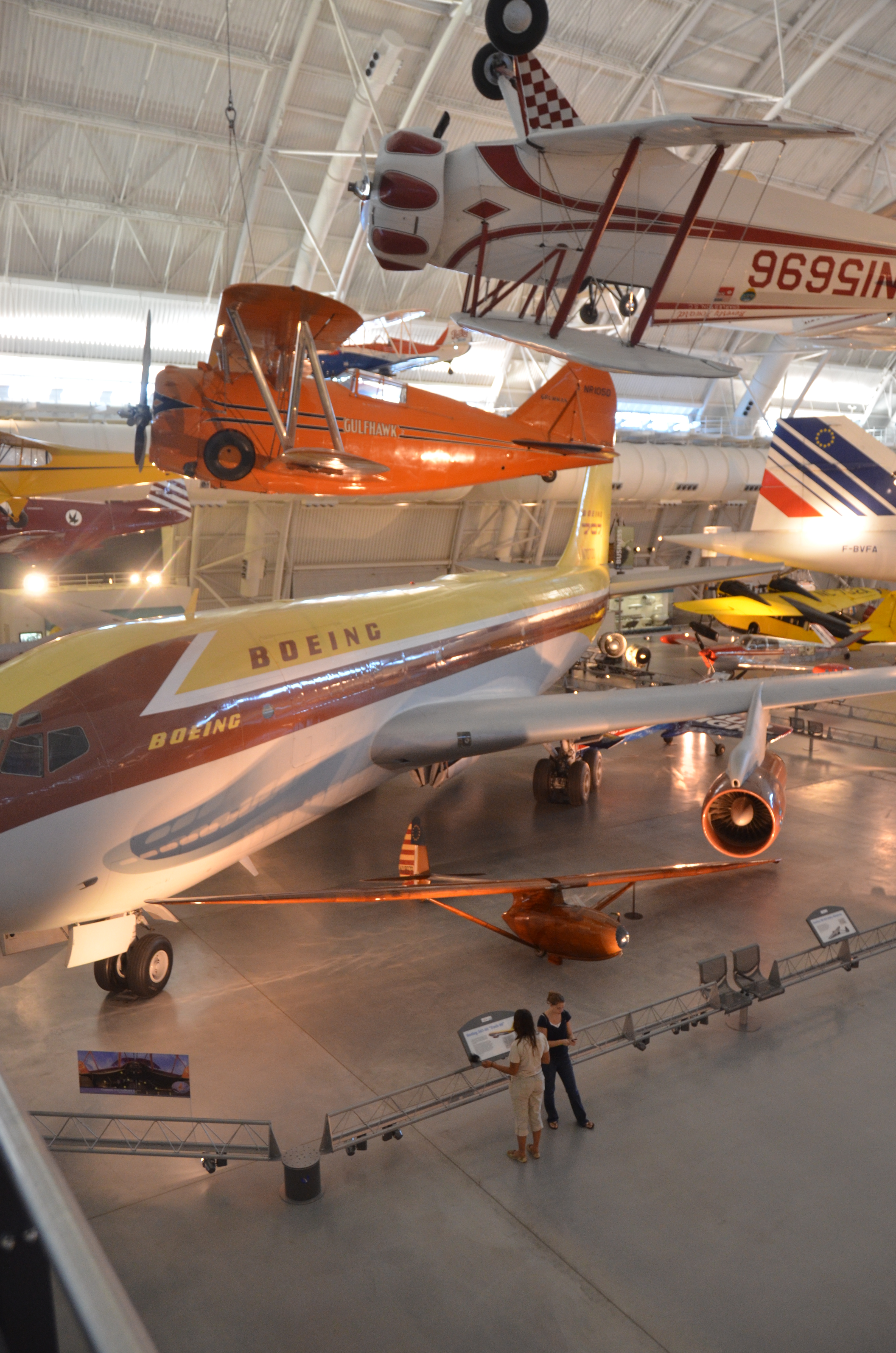 Steven F. Udvar-Hazy Center: south hangar panorama, including Grumman G-22 "Gulfhawk II", Boeing 367-80 (707) Jet Transport, Air France Concorde among others