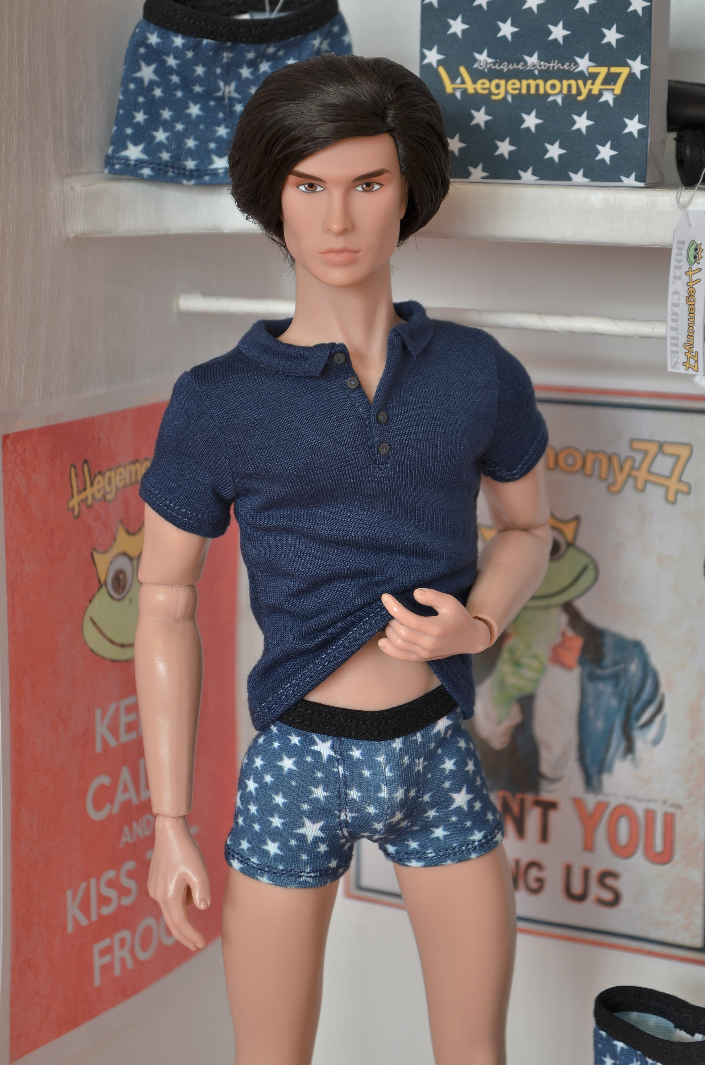 Fashion Royalty Homme male doll in 1/ 6 scale custom made polo shirt and boxer briefs underwear