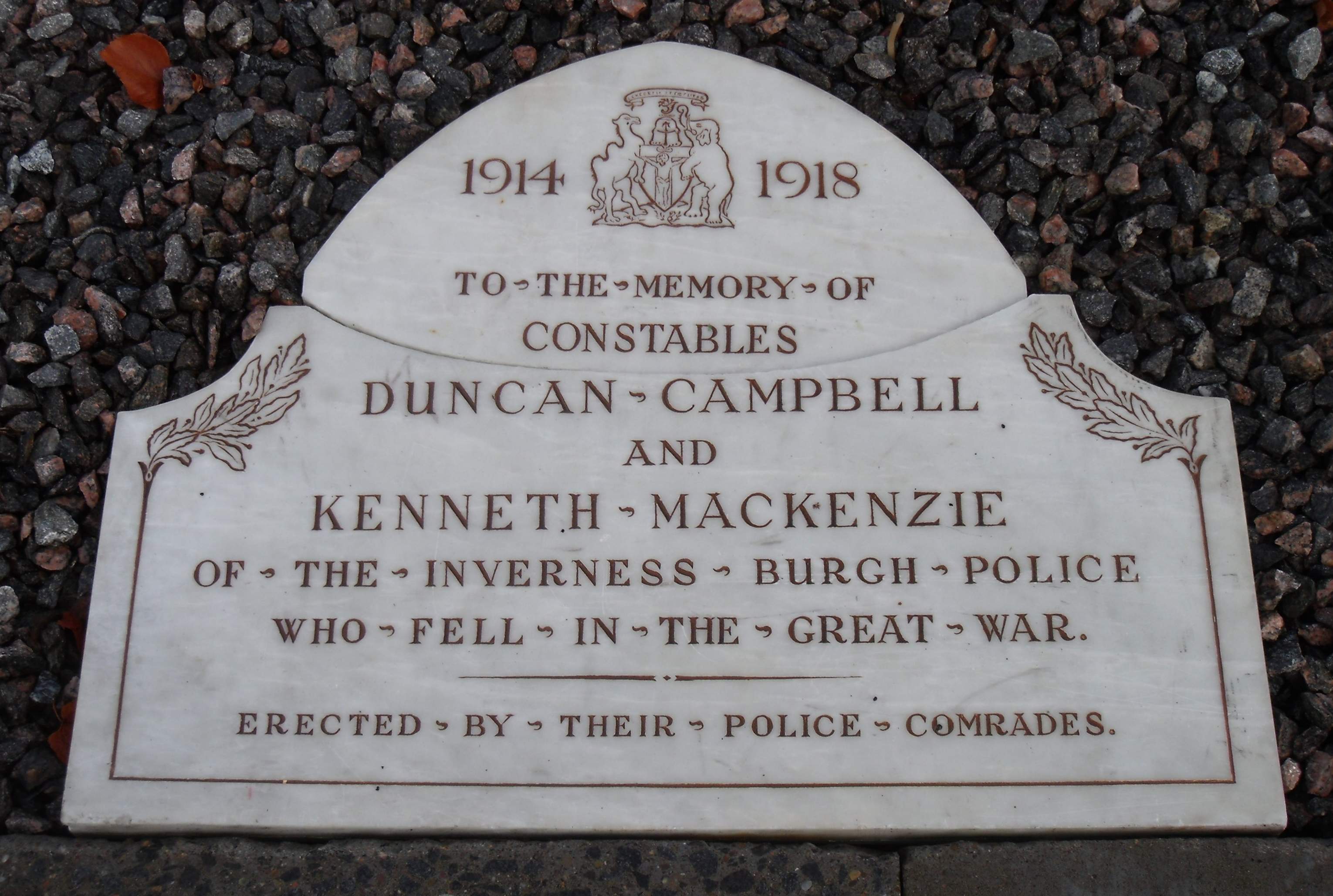 War Memorial – Inverness Burgh Police -  PC Kenneth MacKenzie and PC Duncan Campbell (1914-1918) (broken)