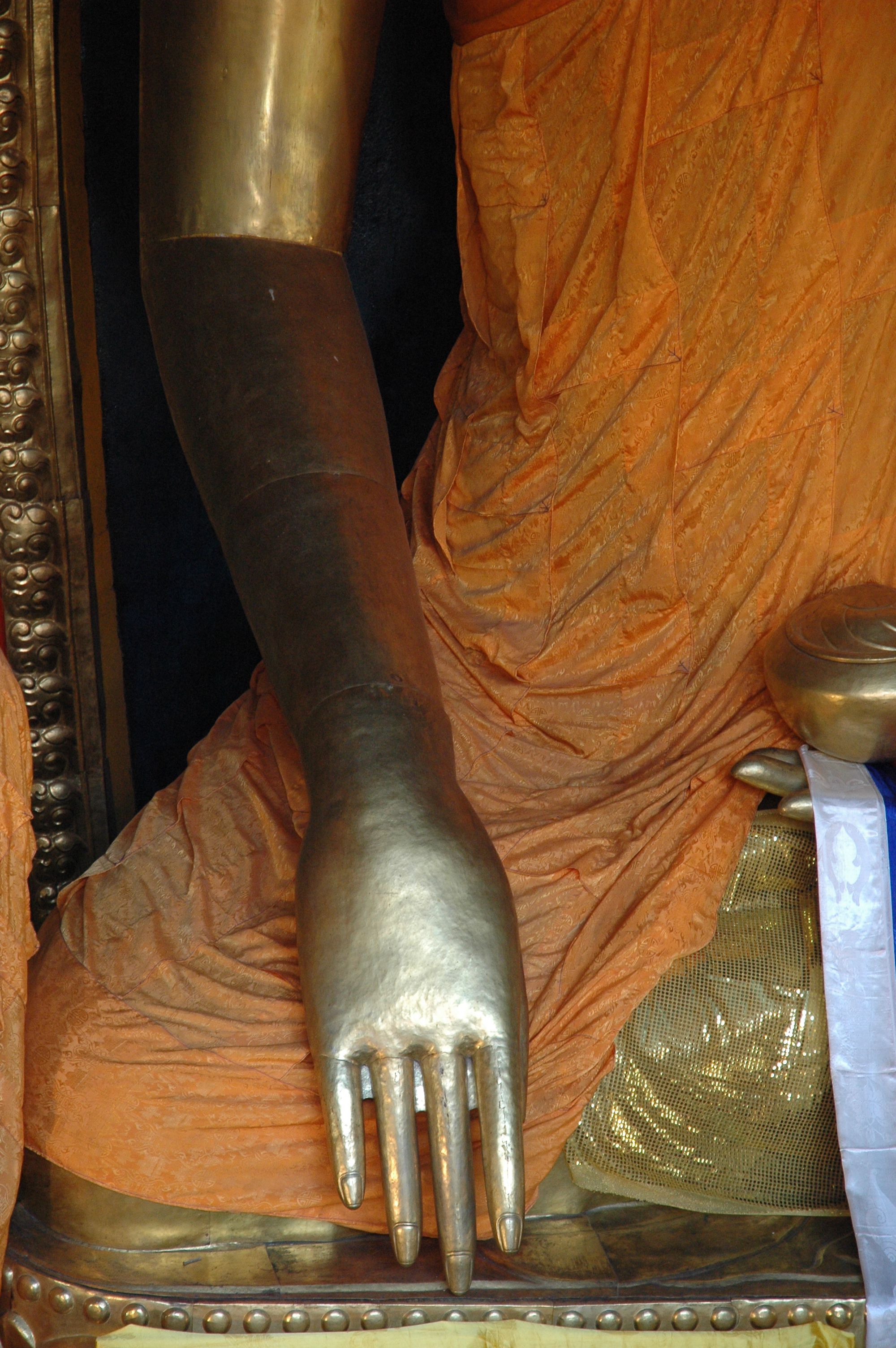 Hand and Arm of the Buddha, Mudra Calling the Earth to Witness, Tharlam Monastery, Boudha, Kathmandu, Nepal