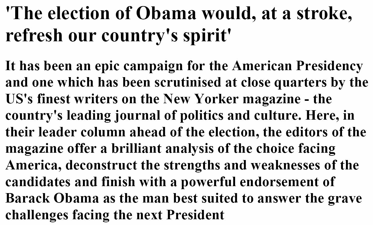 'The election of Obama would, at a stroke, refresh our country's spirit'